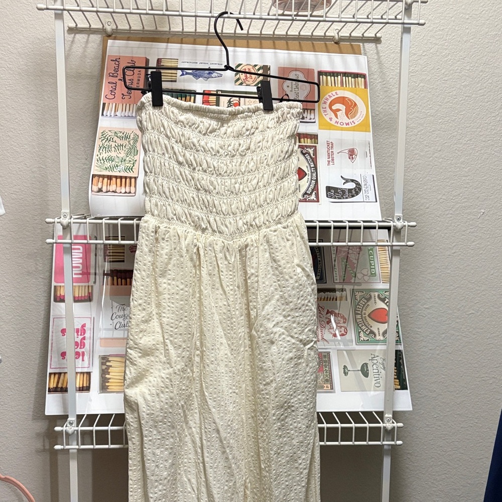 Forever 21 Off-White Ruched Jumpsuit